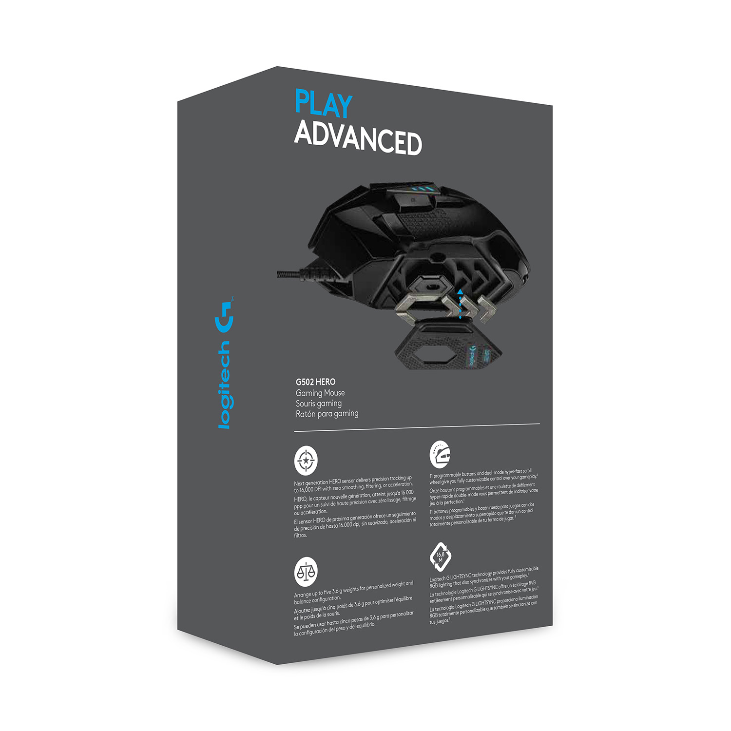 Logitech G502 HERO Souris Gamer Filaire Haute Performance, Capteur HERO  16K, 16000 PPP, RVB, Poids Ajustable PC/Mac