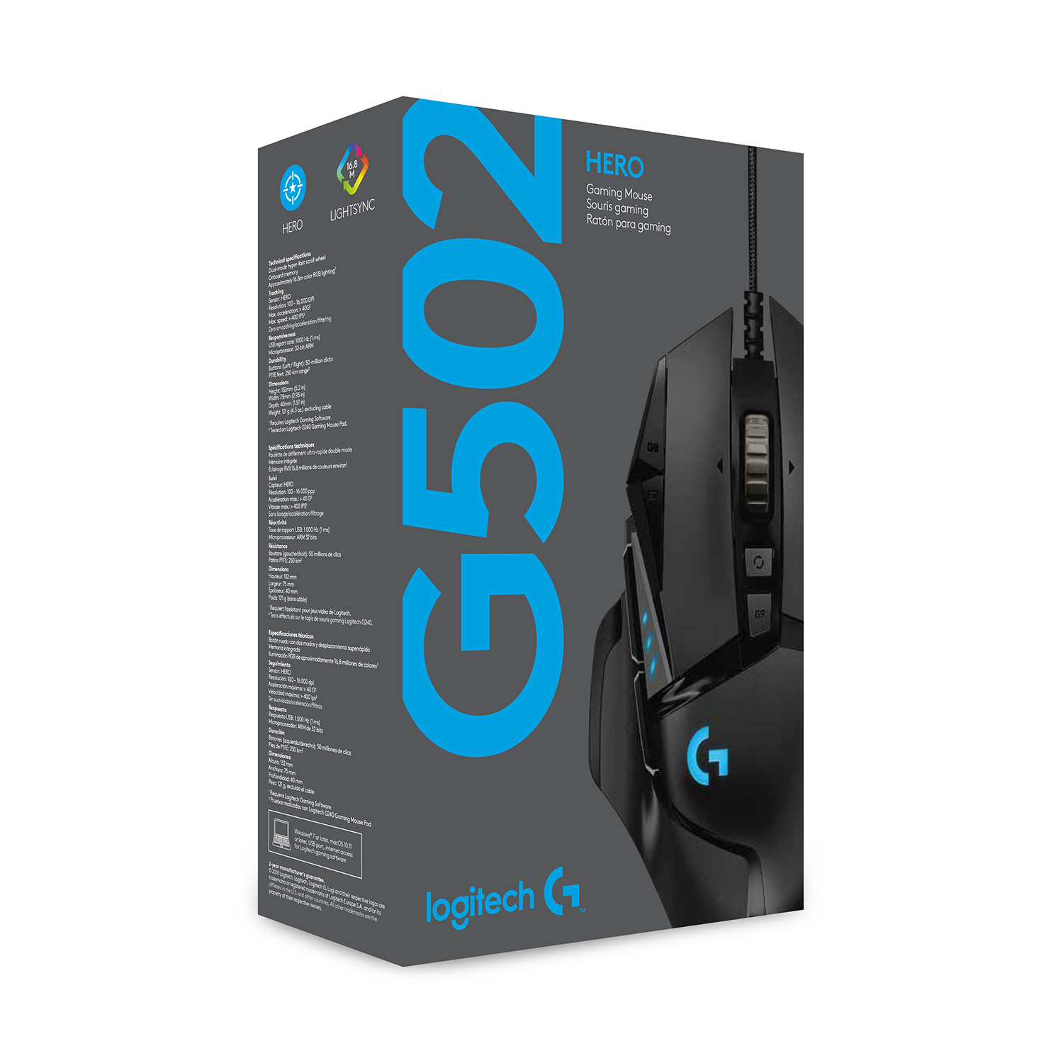 LOGITECH G502 HERO GAMING MOUSE Souris filaire pour gamer - droitier -  capteur optique 16000 dpi - 11 boutons programmables - rétro-éclairage RGB  Lightsync - SHS Computer